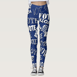 Vote text pattern font election white blue leggings