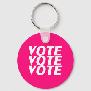Vote vote vote hot pink magenta fuchsia white key ring