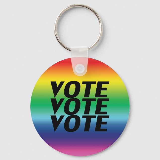 vote vote vote - pride lgbtq lgbt rainbow colours key ring (Front)