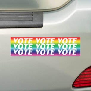vote vote vote - pride lgbtq rainbow colours white bumper sticker