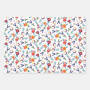 Vote Whimsical Floral Activist Blue Yellow Pink Wrapping Paper Sheet