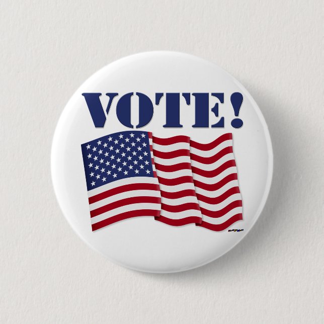 VOTE! with US Flag 6 Cm Round Badge (Front)