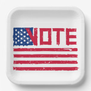 Vote With USA Flag Paper Plate