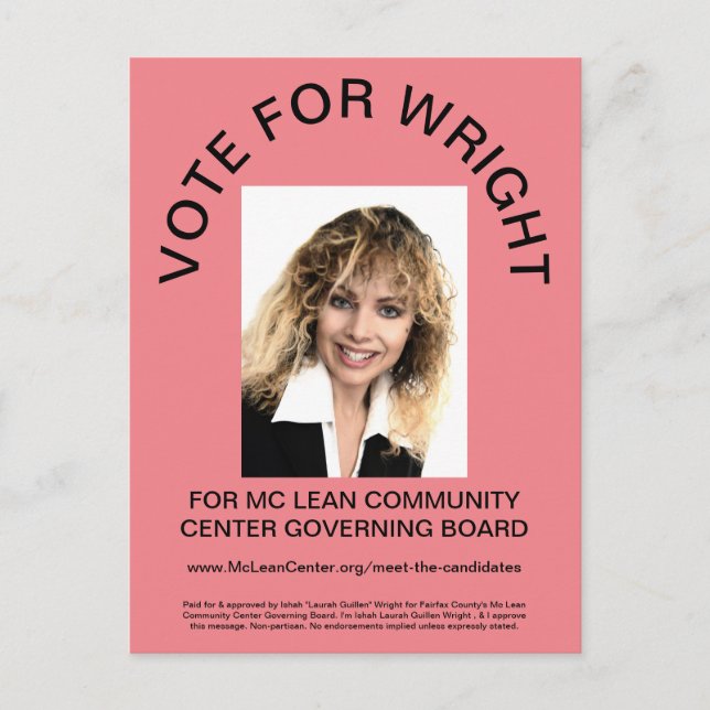 VOTE WRIGHT POSTCARD (Front)