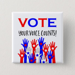 Vote! Your voice counts! Patriotic hands stars 15 Cm Square Badge