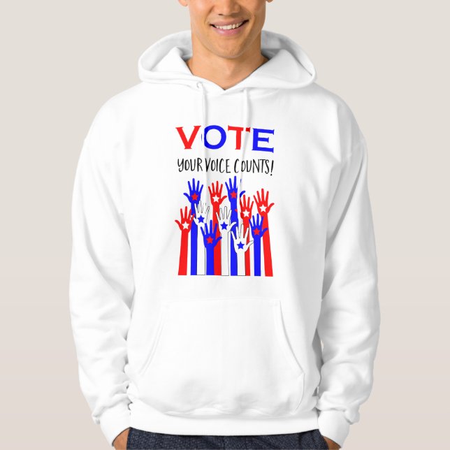 Vote! Your voice counts! Patriotic hands stars Hoodie (Front)