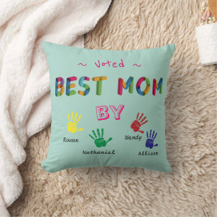 Voted Best Mum Hand print art on Blue Personalise Cushion