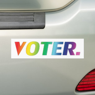 "voter" rainbow pride letters white background bumper sticker