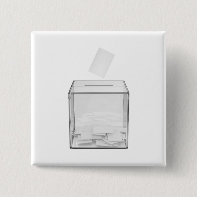Voting paper and transparent ballot box 15 cm square badge (Front)
