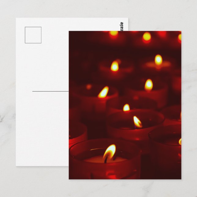 Votive candles burning in vigil postcard (Front/Back)