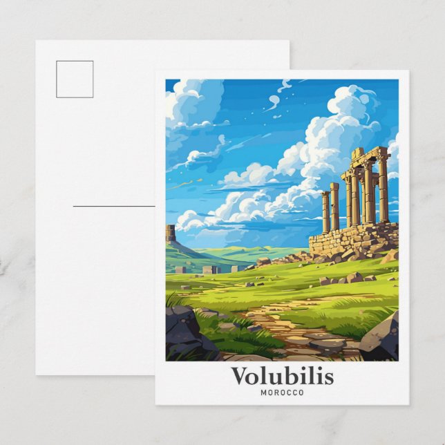 Voulubilis Morocco Art Vintage Travel Illustration Postcard (Front/Back)