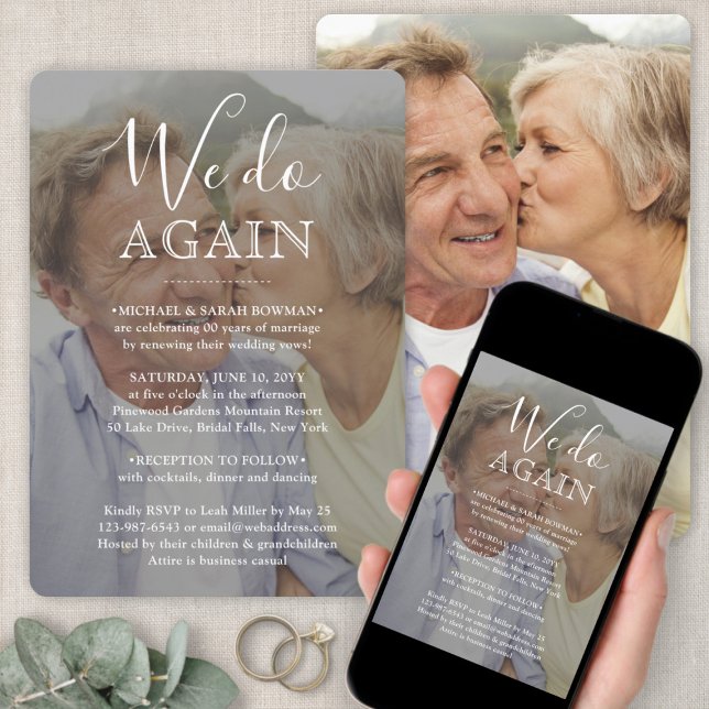 Vow Renewal 2 Photo We Do Again White Text Wedding Invitation (Creator Uploaded)