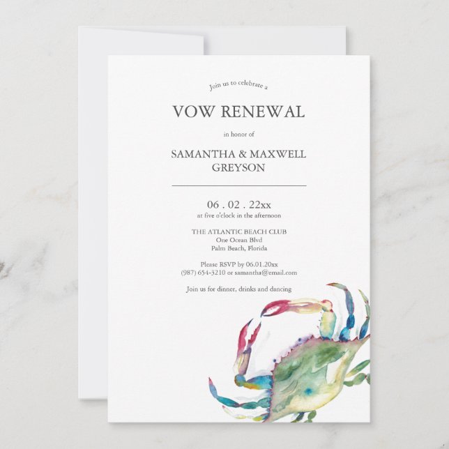 Vow Renewal Anniversary Invitations Beach (Front)