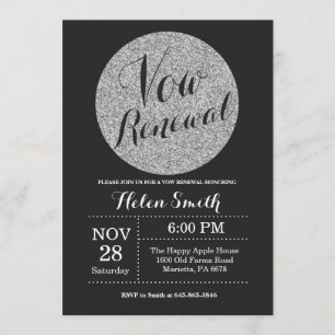 Vow Renewal Black and Silver Glitter Invitation