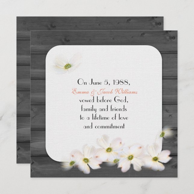 vow renewal- black wood with soft floral bouquet invitation (Front/Back)
