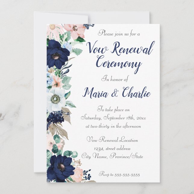 Vow Renewal Ceremony Elegant Florals Invitation (Front)