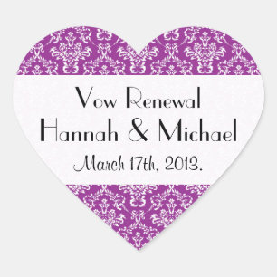 Vow Renewal - Damask, Ornaments, Swirls - Purple Heart Sticker
