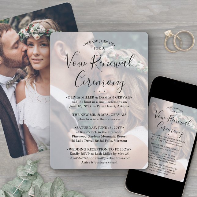 Vow Renewal Elegant Photo Overlay Sequel Wedding Invitation (Creator Uploaded)