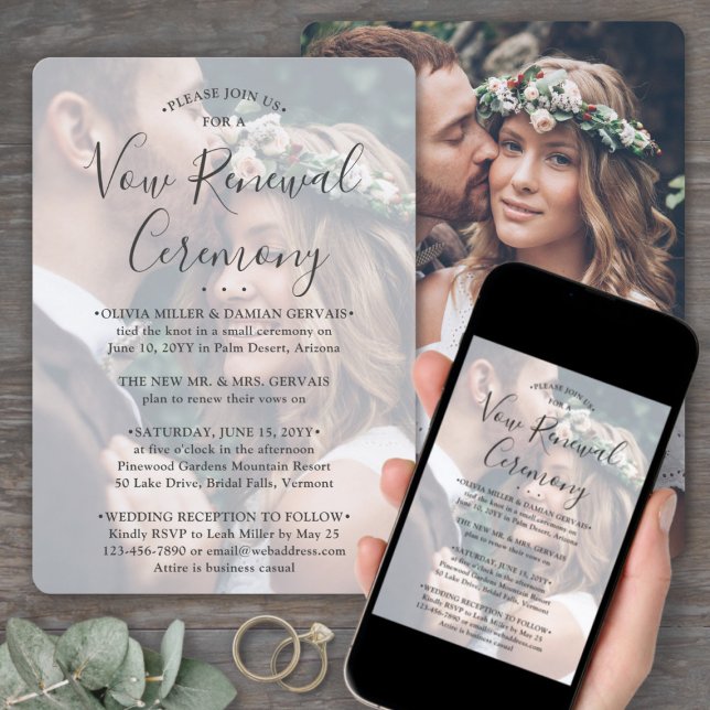 Vow Renewal Elegant Photo Overlay Sequel Wedding Invitation (Creator Uploaded)