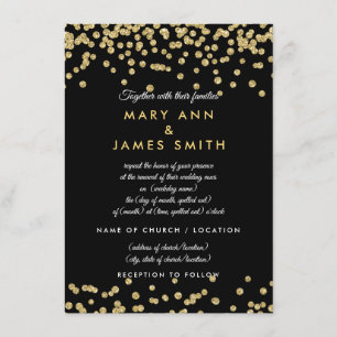 Vow Renewal Gold Faux Glitter Confetti Black Invitation