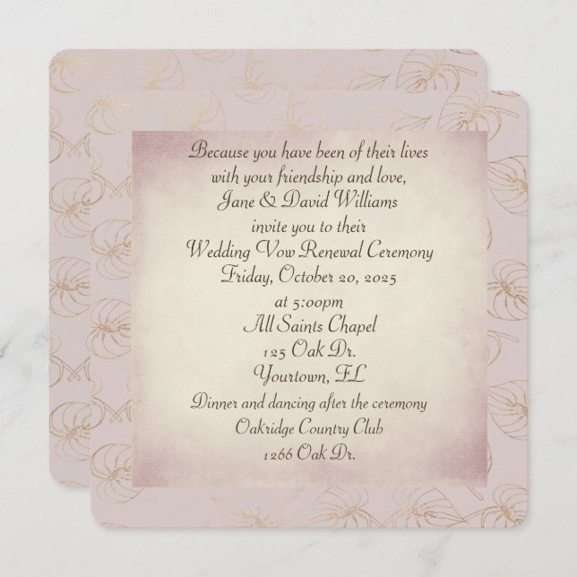 Vow Renewal gold foil leaf on blush background Invitation (Front/Back)