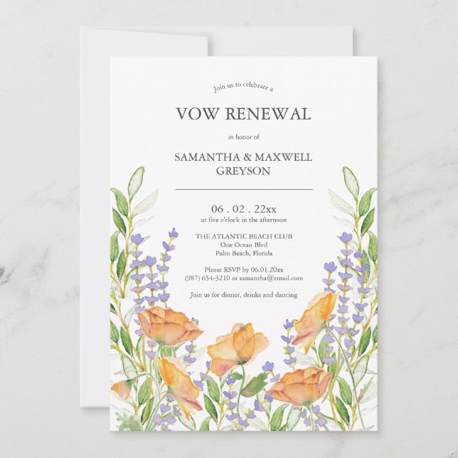 Vow Renewal Invitations Floral Watercolor (Front)