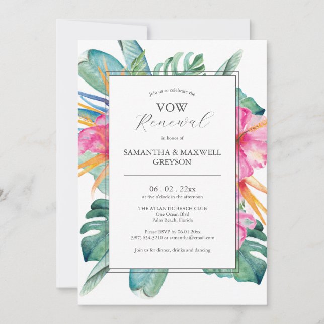 Vow Renewal Invitations Tropical Flowers (Front)