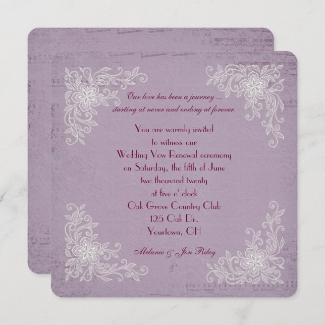 Vow Renewal-lace corners and music background Invitation (Front/Back)