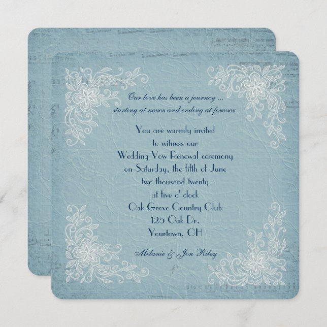 Vow Renewal-lace corners and music background Invitation (Front/Back)