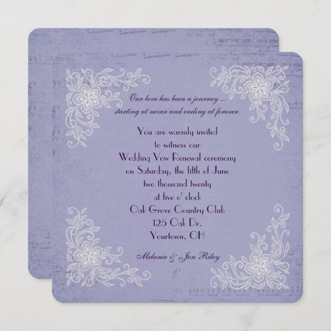 Vow Renewal-lace corners and music background Invitation (Front/Back)