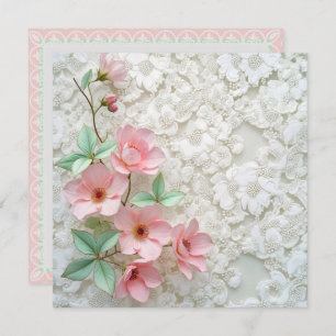 Vow Renewal Pink Flowers On White Bridal Lace Invitation