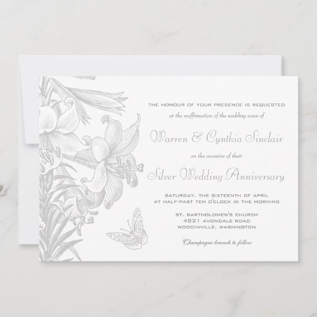 Vow Renewal Silver 25th Wedding Anniversary Invitation (Front)