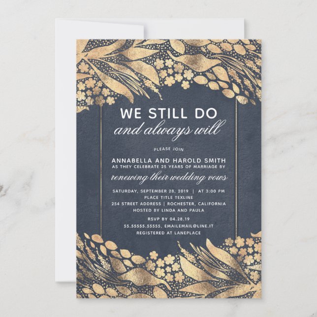 Vow Renewal Wedding Anniversary Gold Foliage Invitation (Front)
