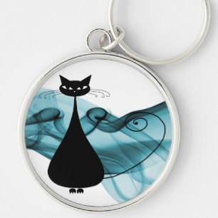 VoxKitty Black Cat on Wave of Blue Key Ring