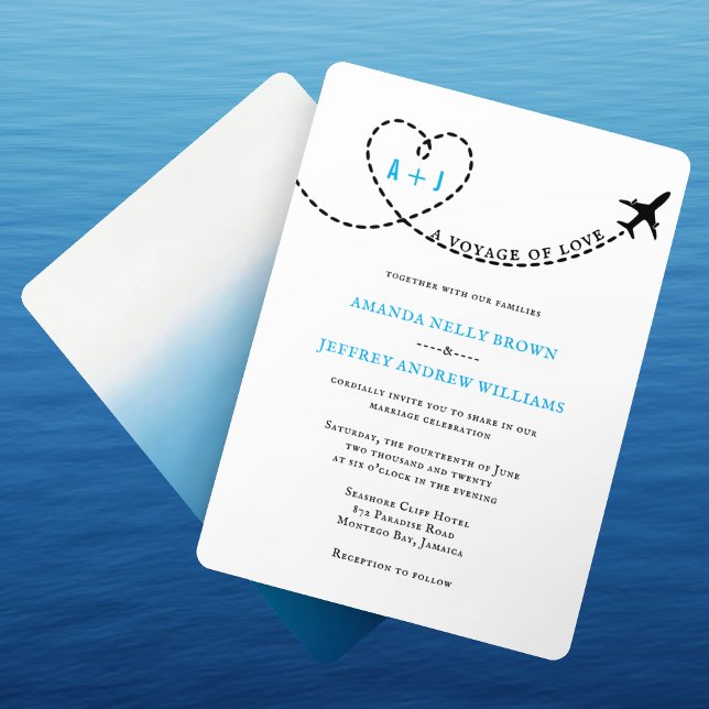 Voyage of Love Aeroplane Route Destination Wedding Invitation (Creator Uploaded)