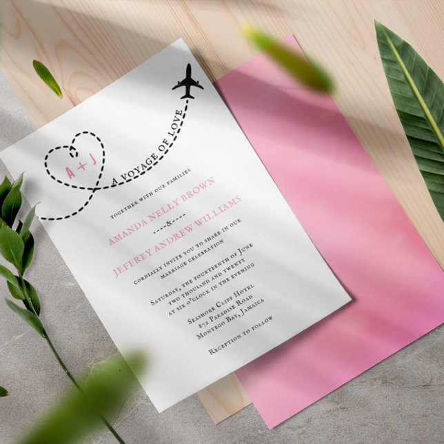 Voyage of Love Aeroplane Route Destination Wedding Invitation (Creator Uploaded)