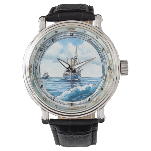 Voyage of Time" - Porthole Sailboat Watch (Front)