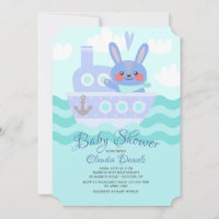 Voyager Bunny Shower Invitation Blue