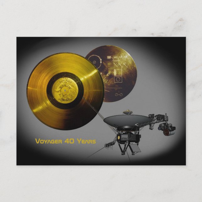 Voyager Spacecraft and Golden Record at 40 Postcard (Front)