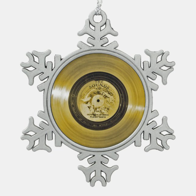 Voyager Spacecraft Golden Record Snowflake Pewter Christmas Ornament (Front)