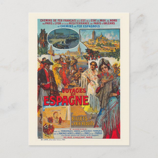 Voyages en Espagne Vintage Poster 1920s Postcard (Front)