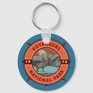 Voyageurs National Park Moose Retro Compass Emblem Key Ring