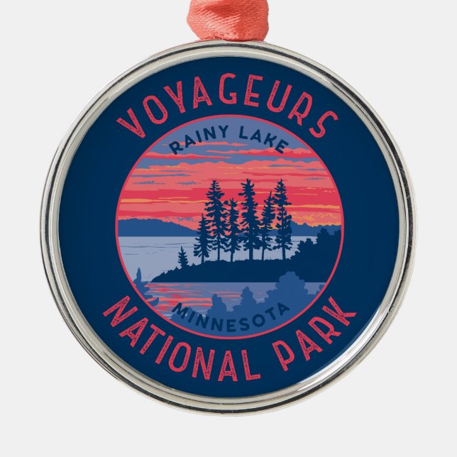 Voyageurs National Park Rainy Lake Art Distressed Metal Tree Decoration (Front)