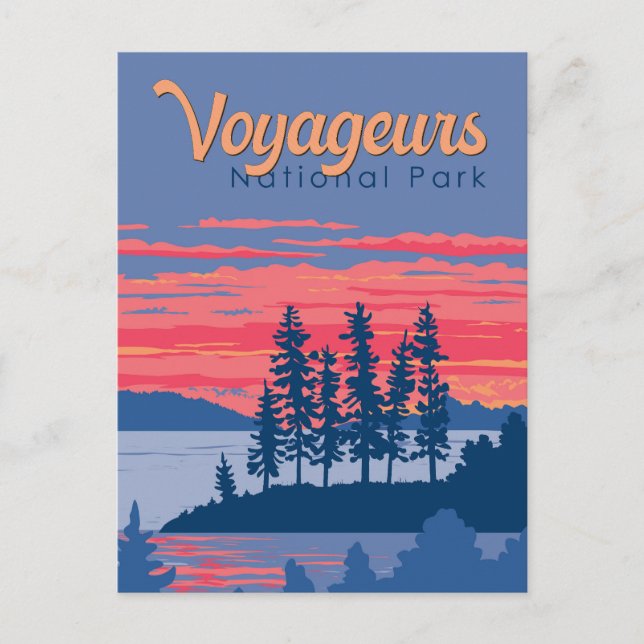 Voyageurs National Park Rainy Lake Illustration Postcard (Front)