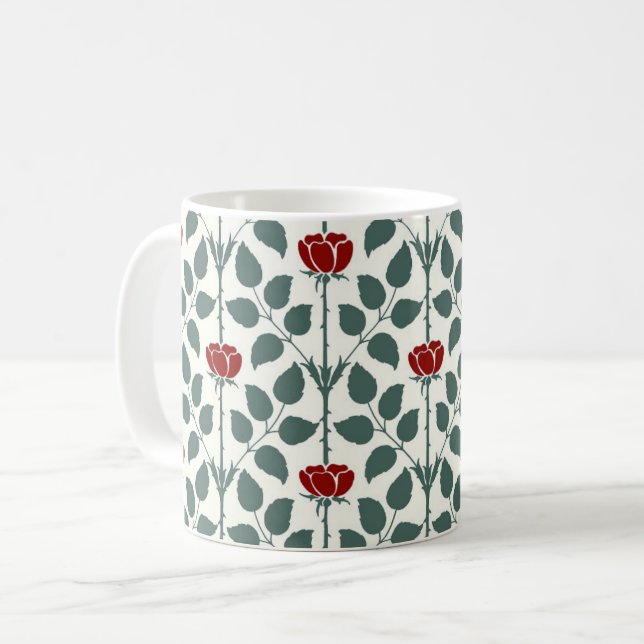 Voysey's Briar Rose, Dark Red Coffee Mug (Front Left)