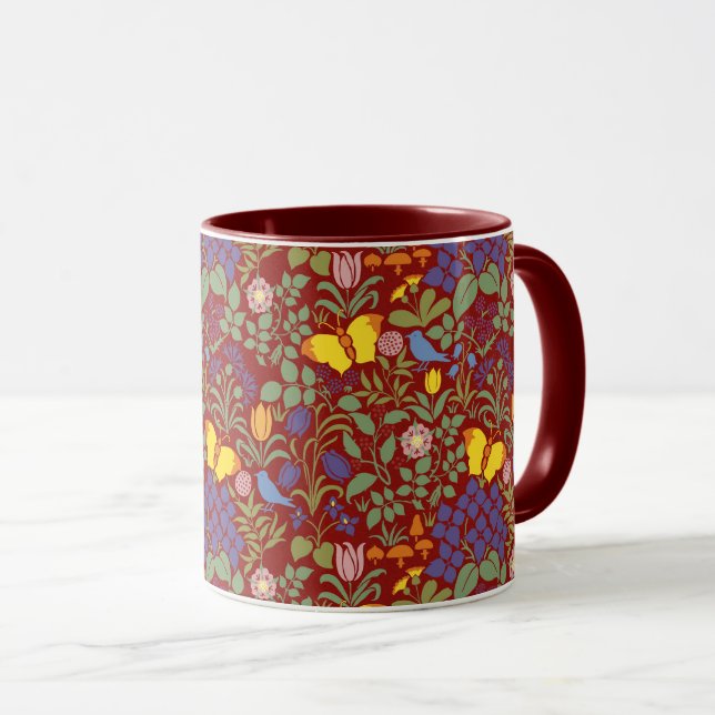 Voysey's Wildflowers on Red Coffee Mug (Front Right)