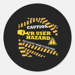 Vr Console Virtual Reality Caution Hazard Pc Nerd Classic Round Sticker