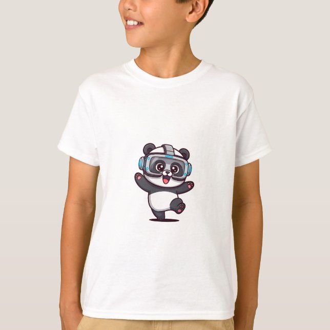 VR Gaming Panda Virtual Reality Kids T-Shirt (Front)