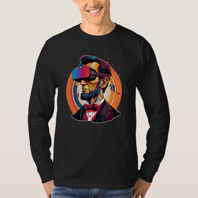 VR Headset Abraham Lincoln Video Game Virtual Real T-Shirt (Front)