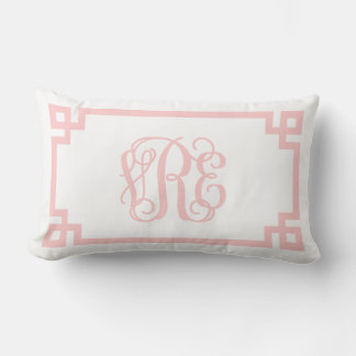 VRE Light Pink Greek Key Script Monogram Lumbar Cushion